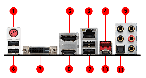MSI B360M BAZOOKA PLUS back panel ports