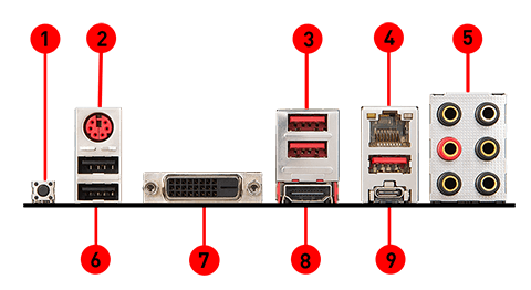 MSI B450 TOMAHAWK back panel ports