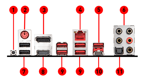 MSI B450M MORTAR TITANIUM back panel ports