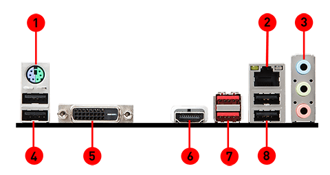 MSI H310M GAMING ARCTIC back panel ports