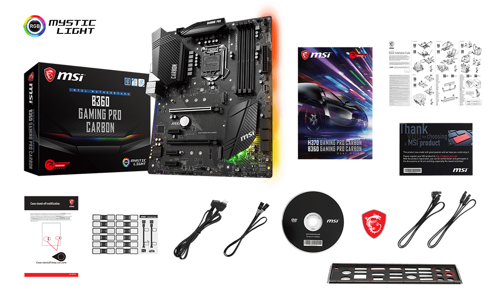 MSI B360 GAMING PRO CARBON box content