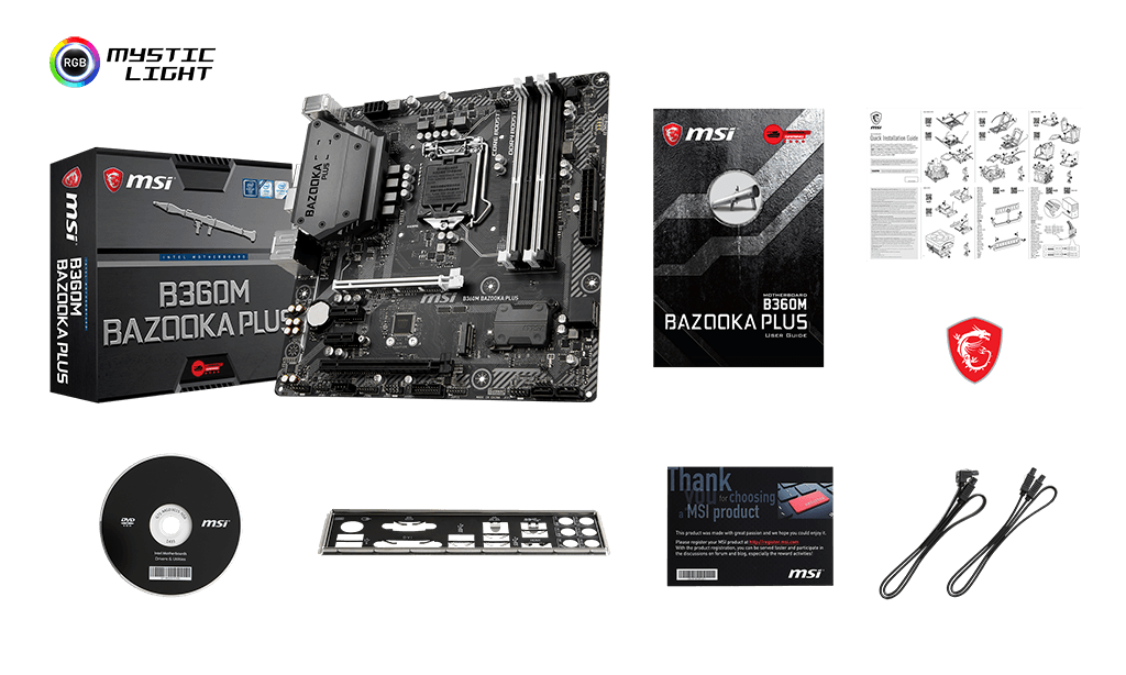 MSI B360M BAZOOKA PLUSR box content