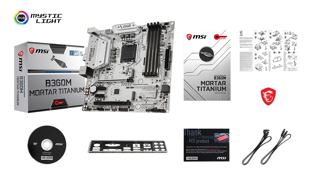 MSI B360M MORTAR TITANIUM box content