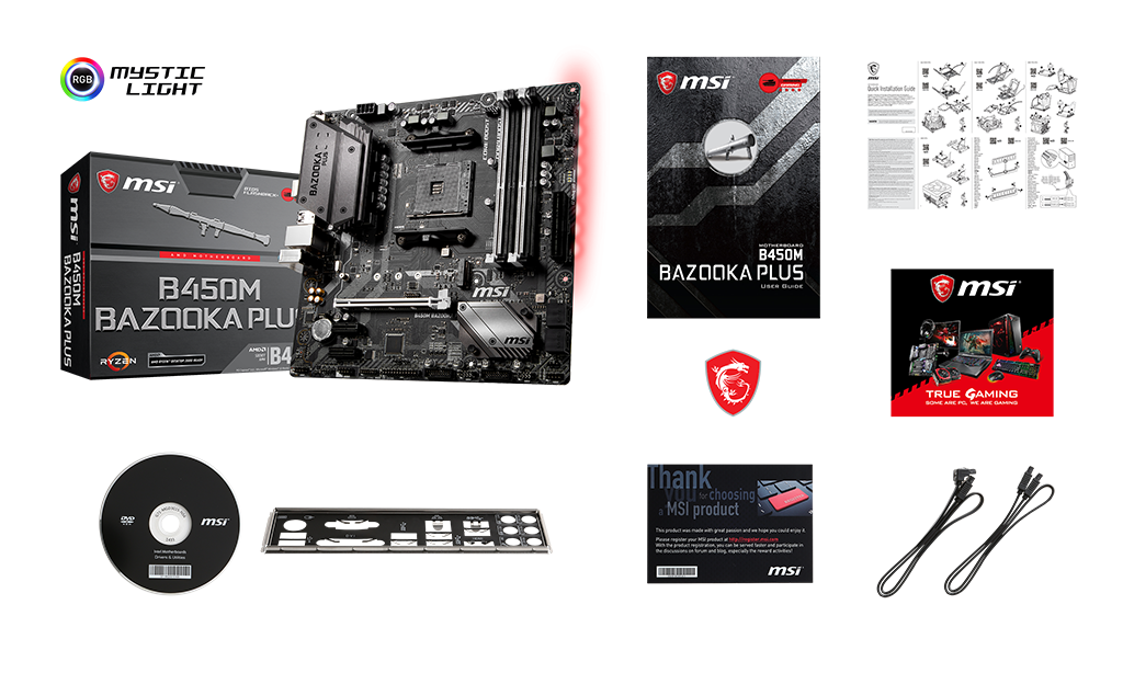 MSI B450M BAZOOKA PLUS box content