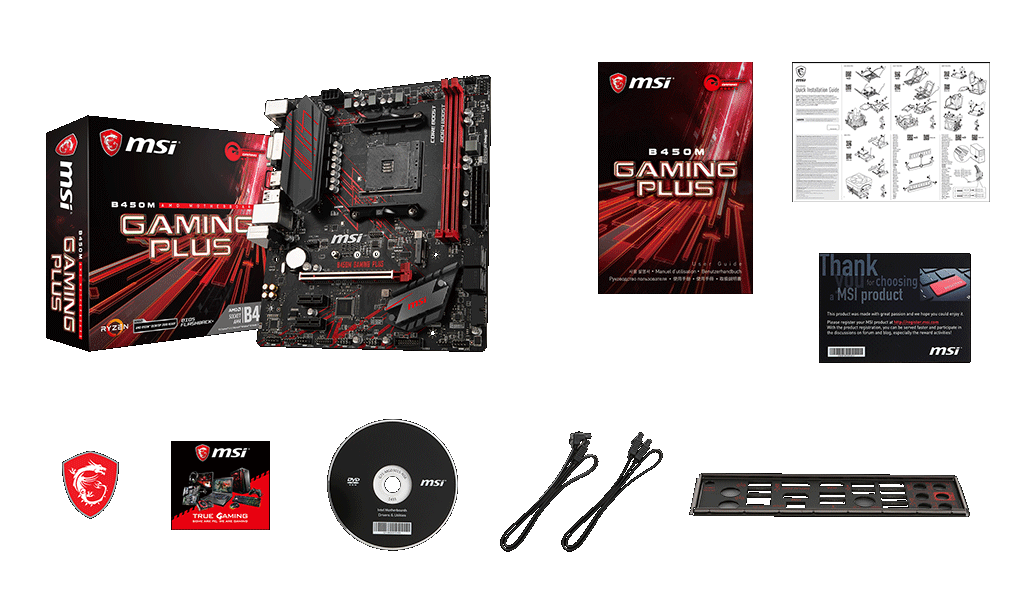 MSI B450M GAMING PLUS box content
