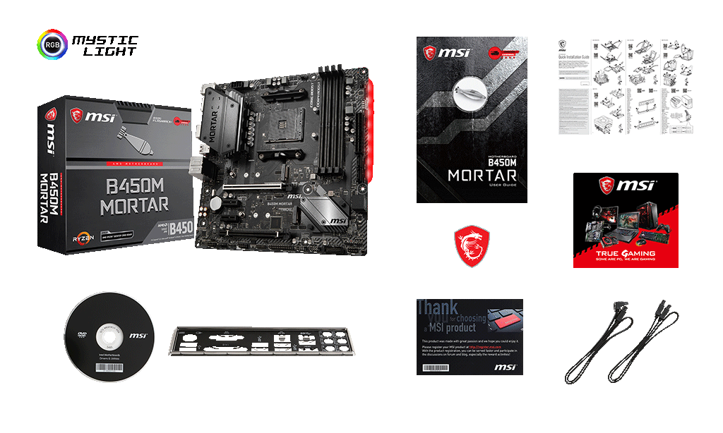 MSI B450M MORTAR box content