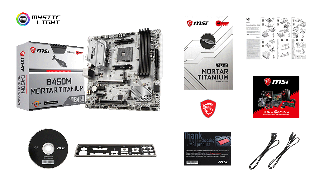 MSI B450M MORTAR TITANIUM box content