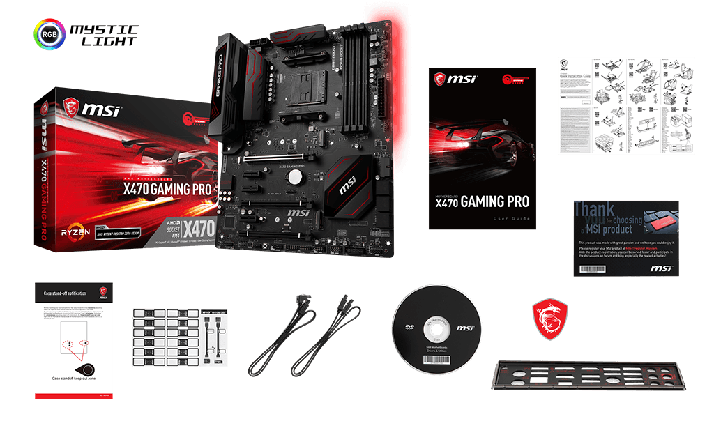 MSI x470 gaming plus box content