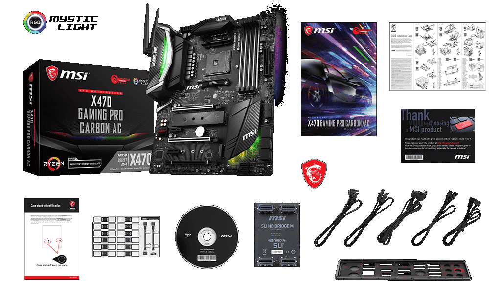 MSI X470 GAMING PRO CARBON AC box content