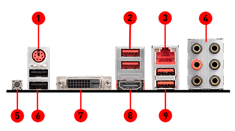 MSI B450 GAMING PLUS back panel ports